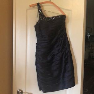 Navy off the shoulder cocktail dress